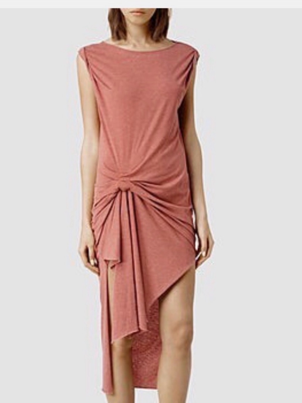 AllSaints Asymmetrical Twist-Knot in Dusty Red Rose Tavi Dreas